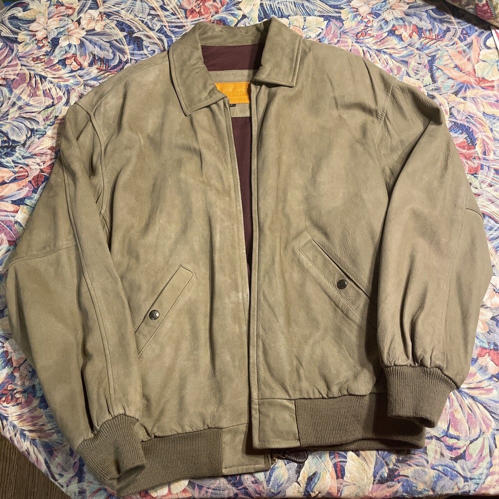 Vintage Timberland Brown Tan Bomber Jacket Heavy Water Resistant Leather Size L